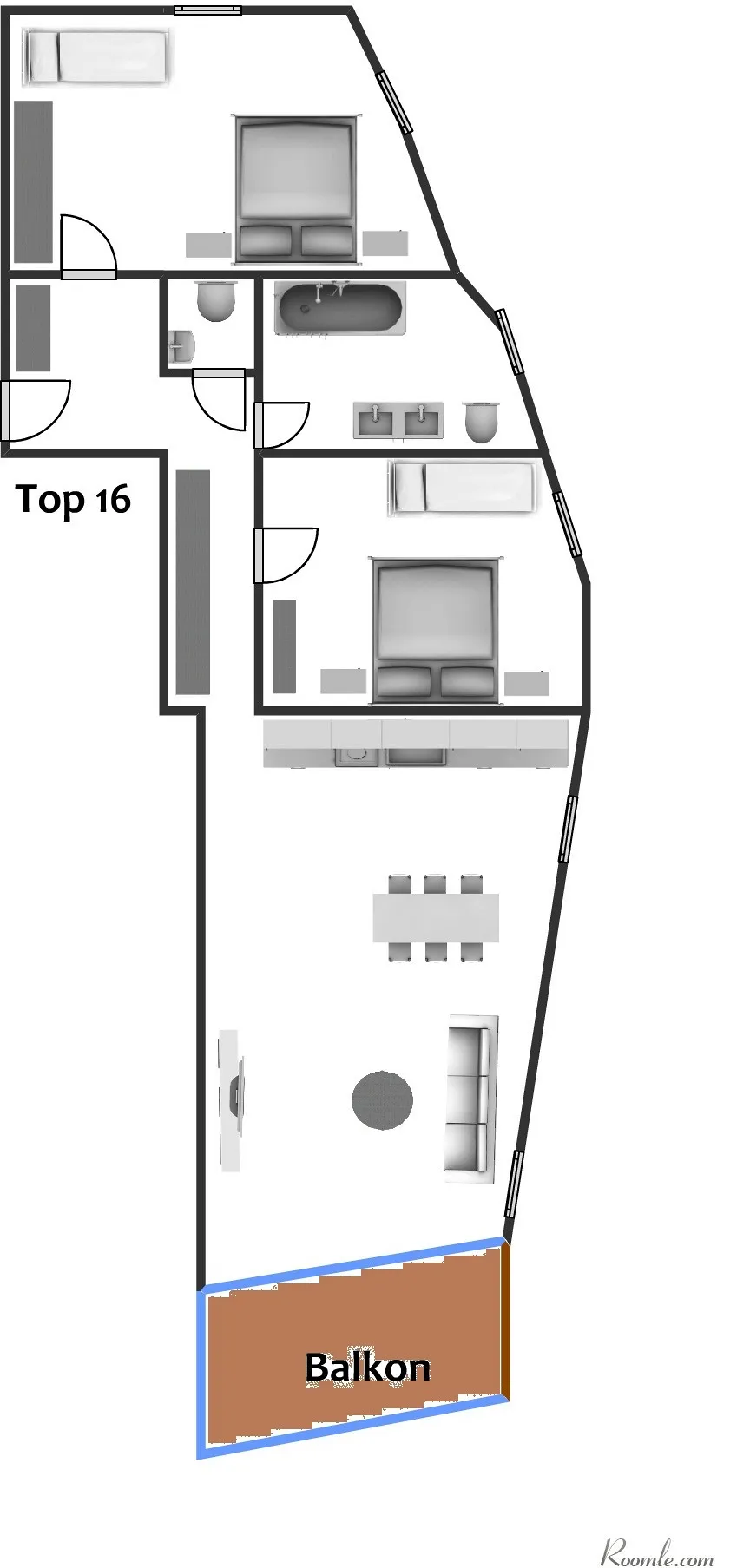 Grundriss des Apartments Top 16